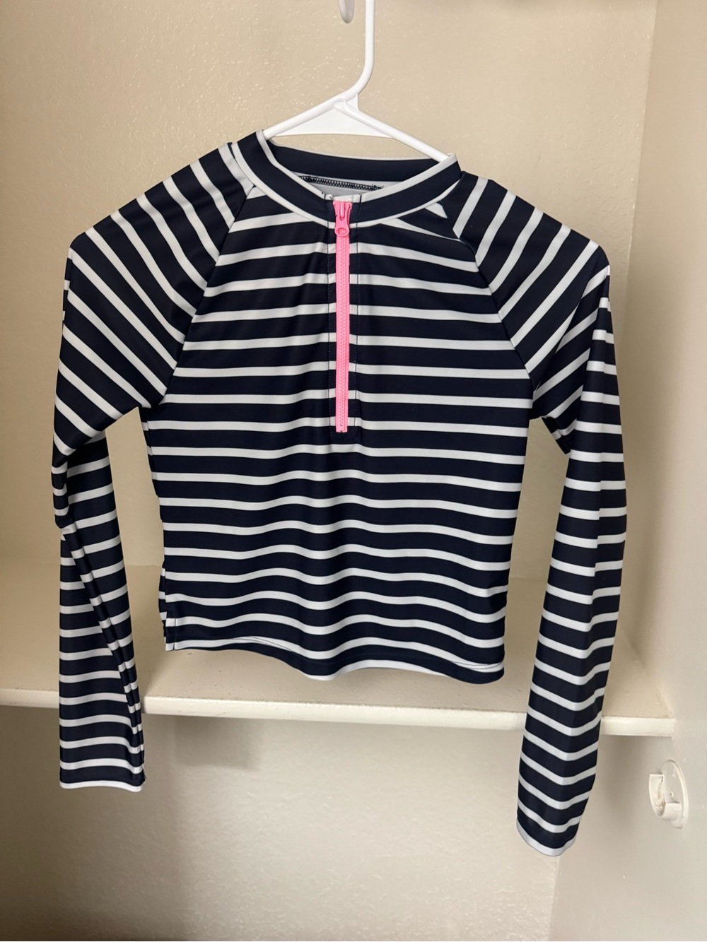 GAP Kids Navy & White Striped Long Sleeve Rash Guard with Pink Zip Size XL